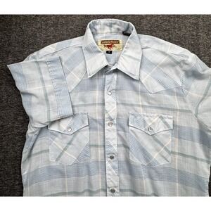 Vintage Youngbloods Western Shirt‎ Mens M Blue Pearl Snap Plaid *FLAWS*